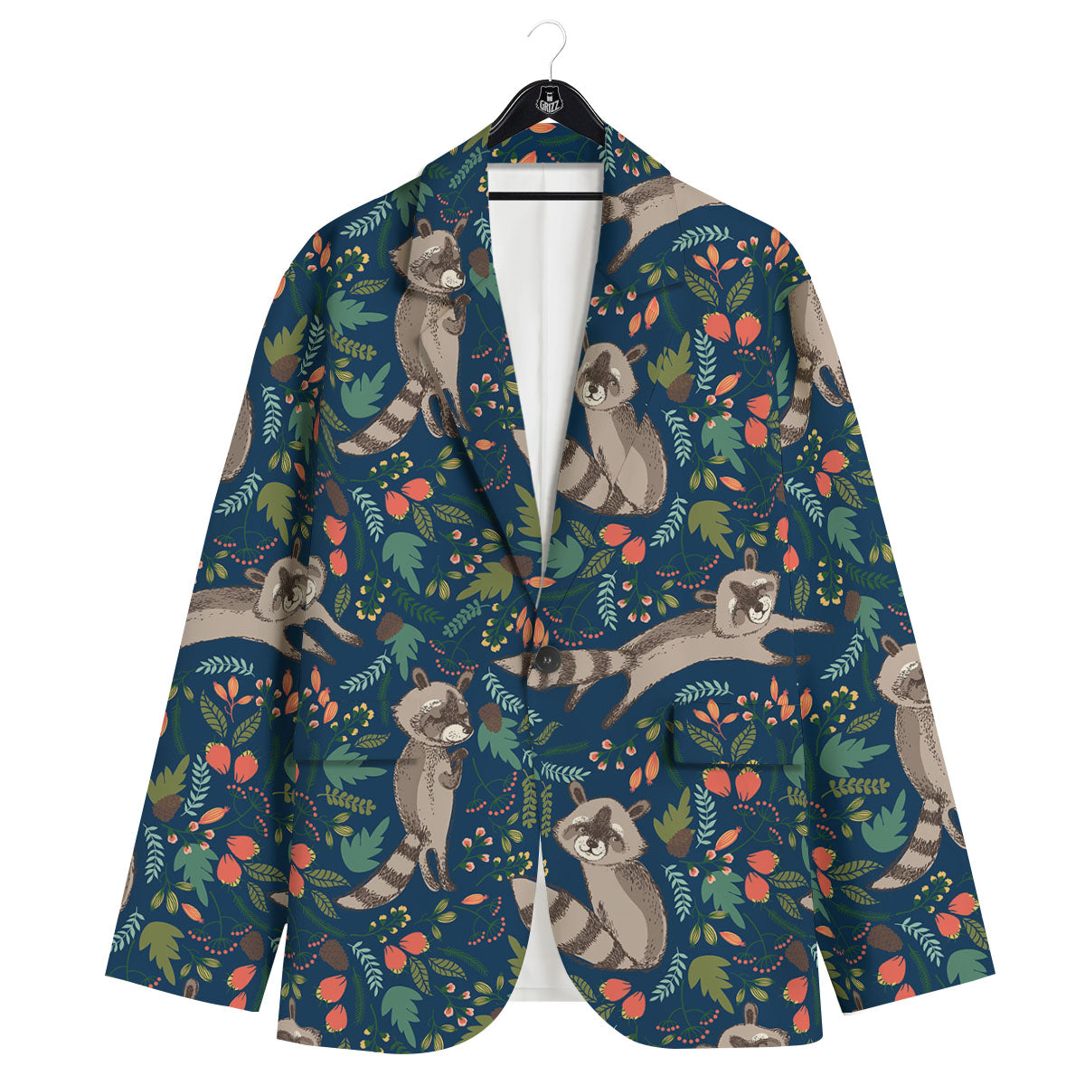 Floral And Raccoon Print Pattern Men's Sport Coat-grizzshop