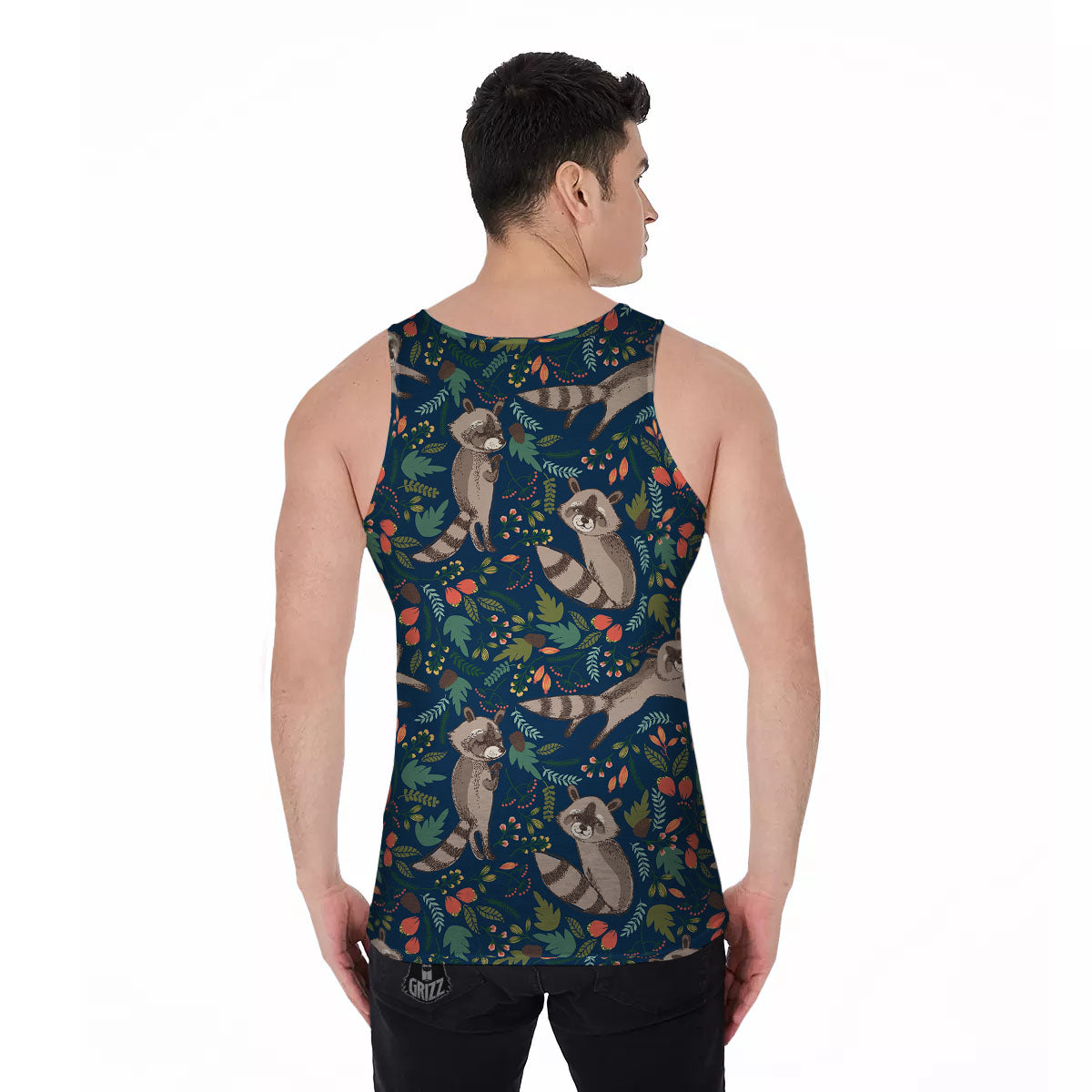 Floral And Raccoon Print Pattern Men's Tank Top-grizzshop