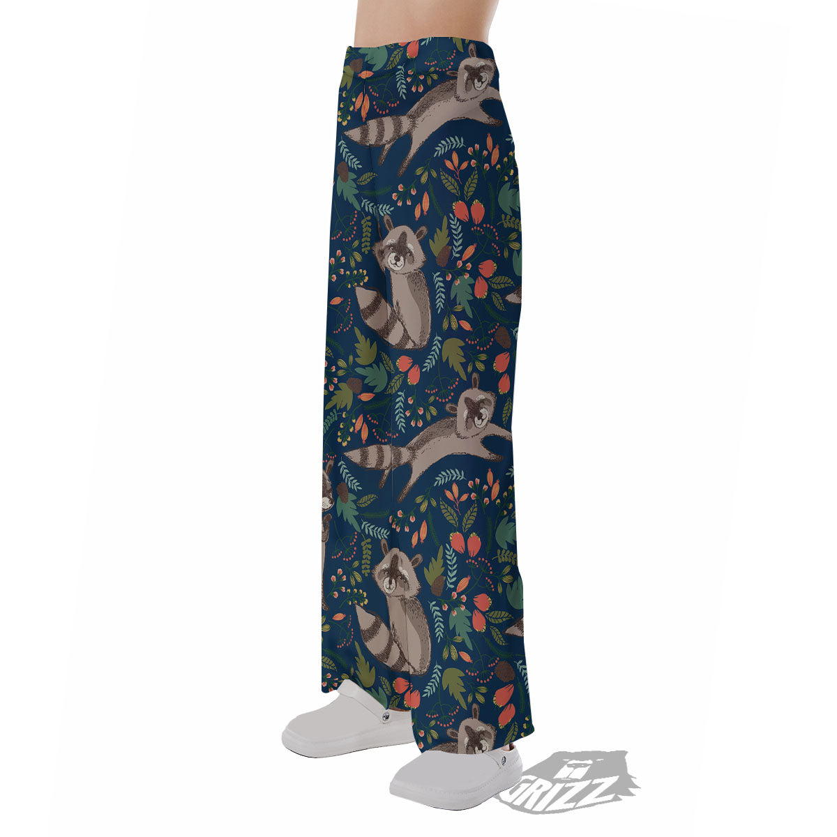 Floral And Raccoon Print Pattern Pajama Pants-grizzshop