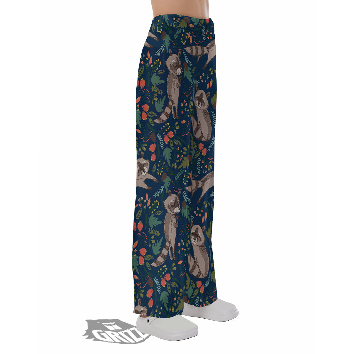 Floral And Raccoon Print Pattern Pajama Pants-grizzshop