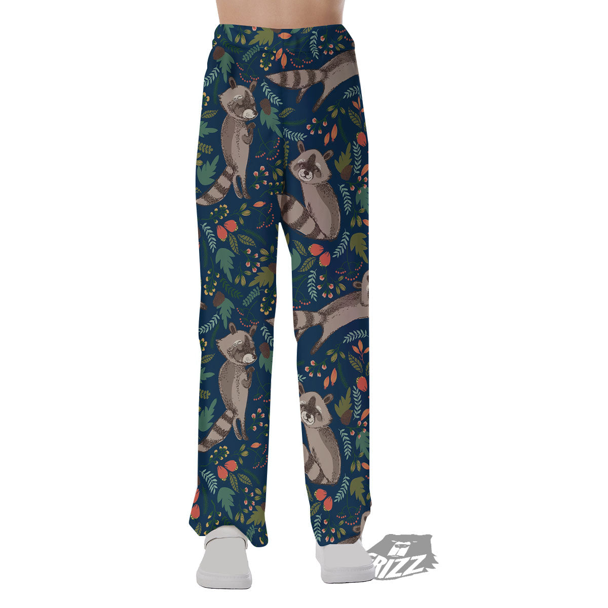 Floral And Raccoon Print Pattern Pajama Pants-grizzshop