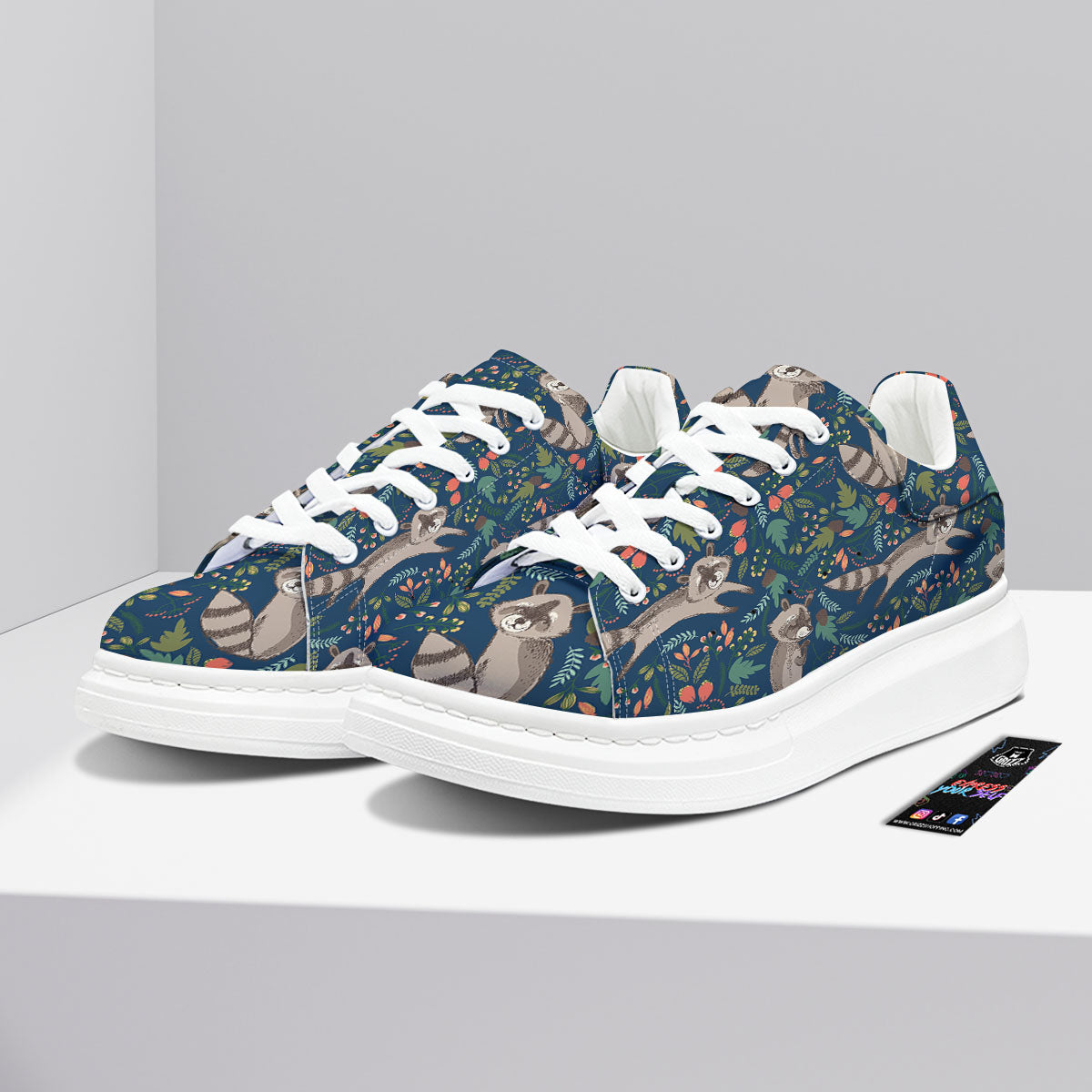 Floral And Raccoon Print Pattern Platform Shoes-grizzshop