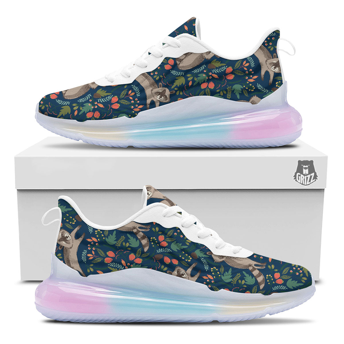 Floral And Raccoon Print Pattern Running Sneakers-grizzshop