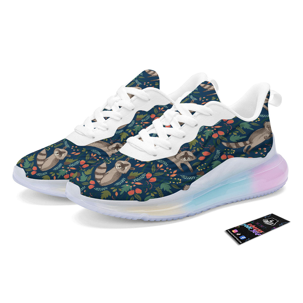 Floral And Raccoon Print Pattern Running Sneakers-grizzshop