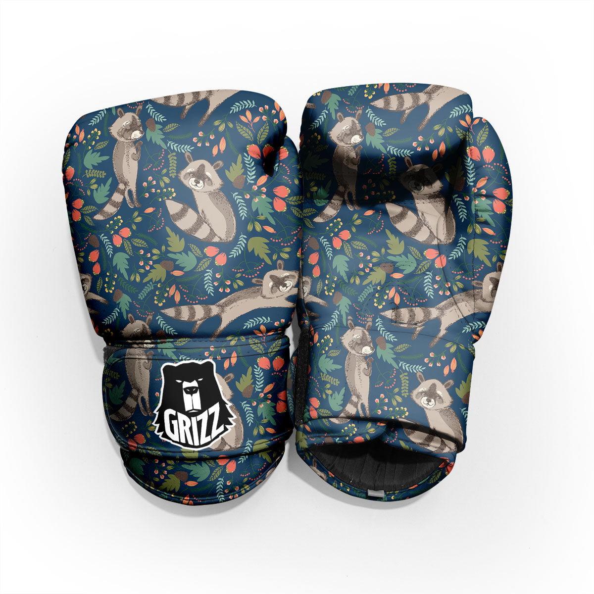 Floral And Raccoon Print Pattern Pro Boxing Glove