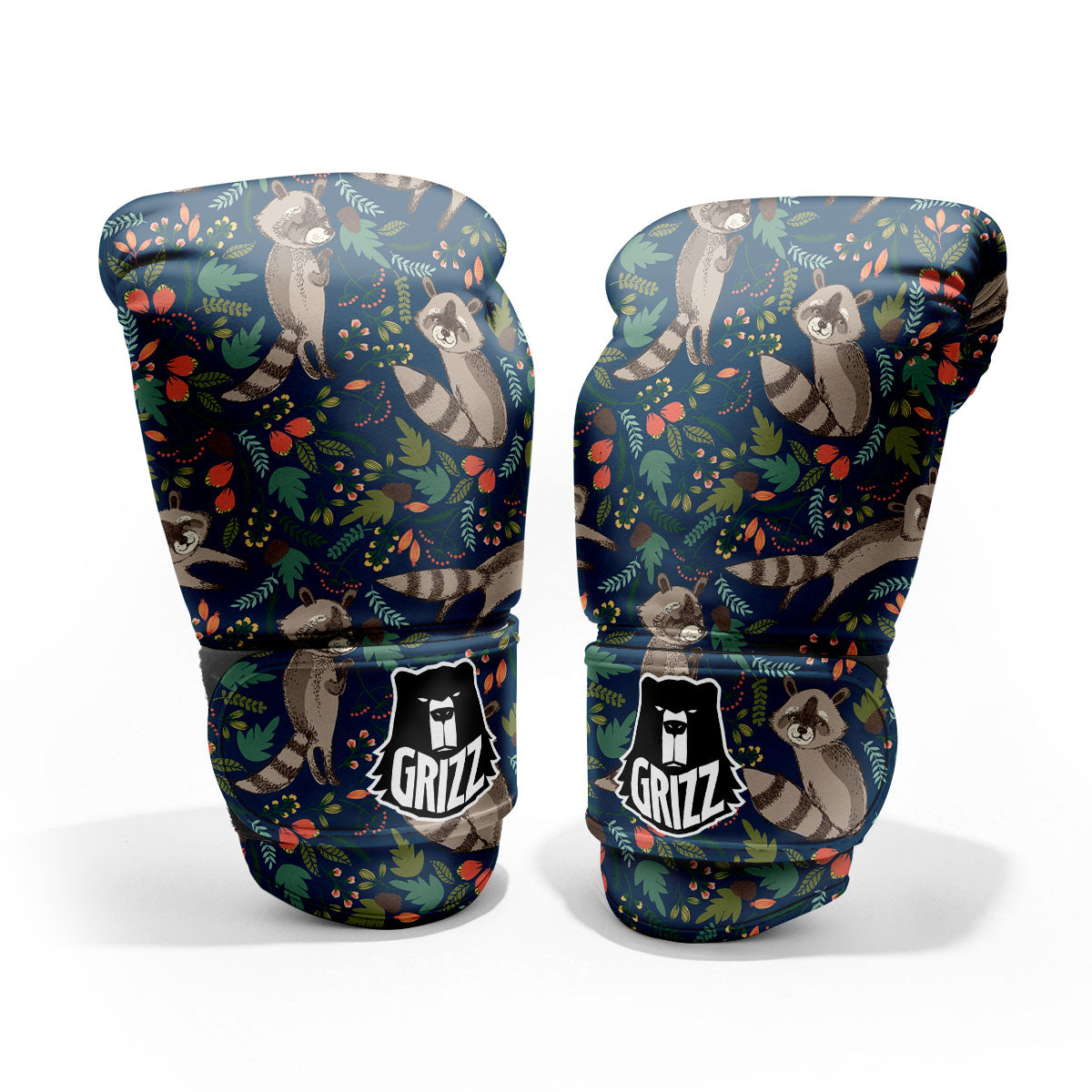 Floral And Raccoon Print Pattern Pro Boxing Glove