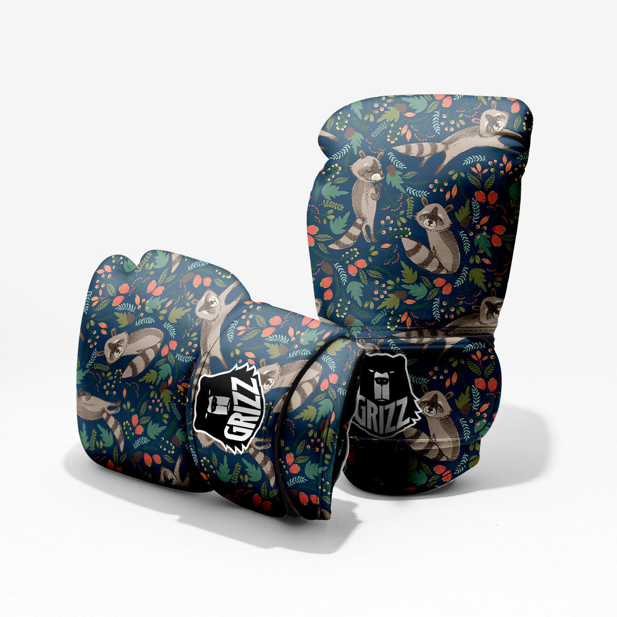 Floral And Raccoon Print Pattern Pro Boxing Glove