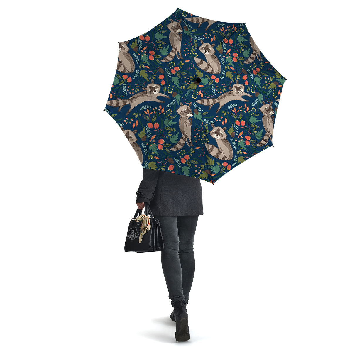 Floral And Raccoon Print Pattern Umbrella-grizzshop