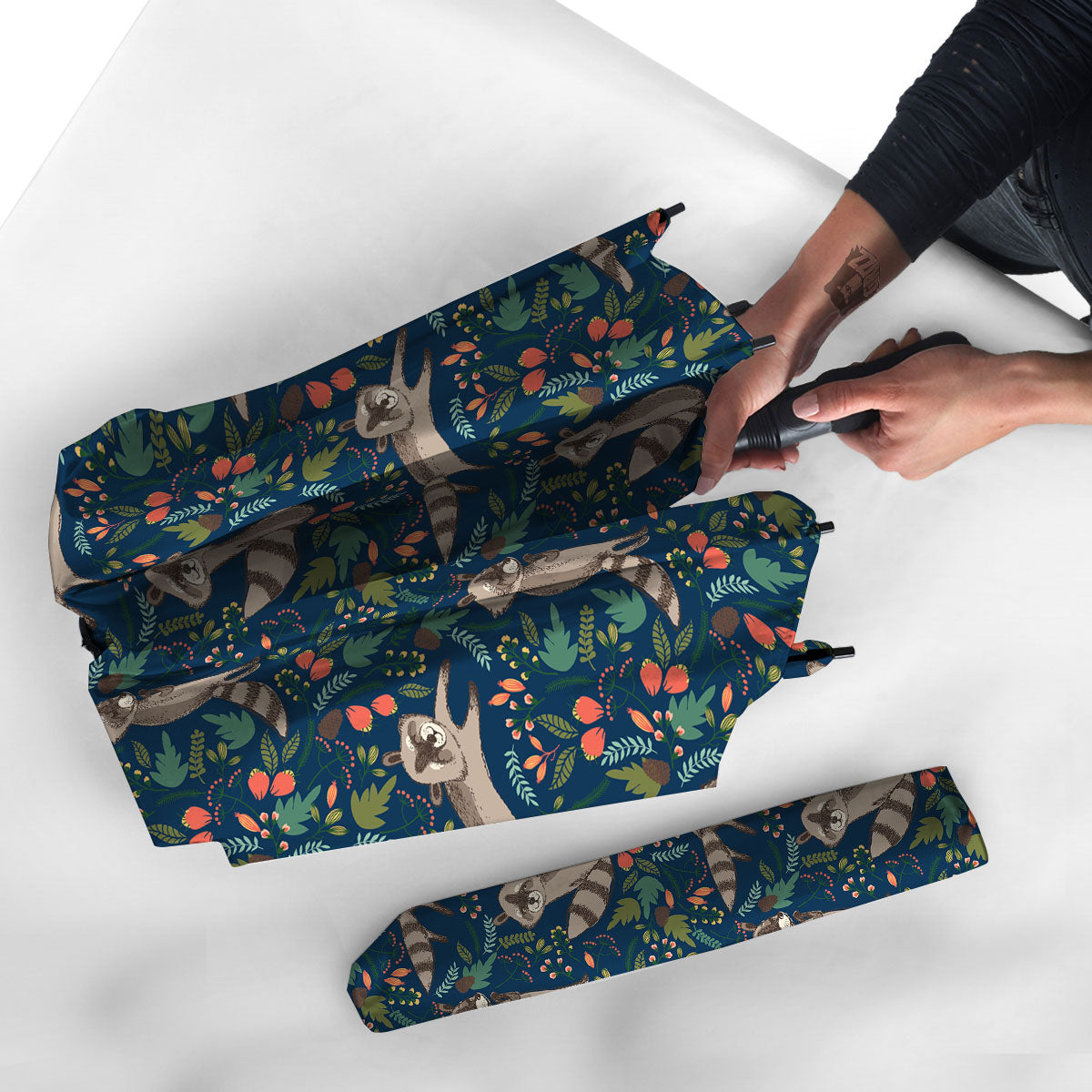 Floral And Raccoon Print Pattern Umbrella-grizzshop