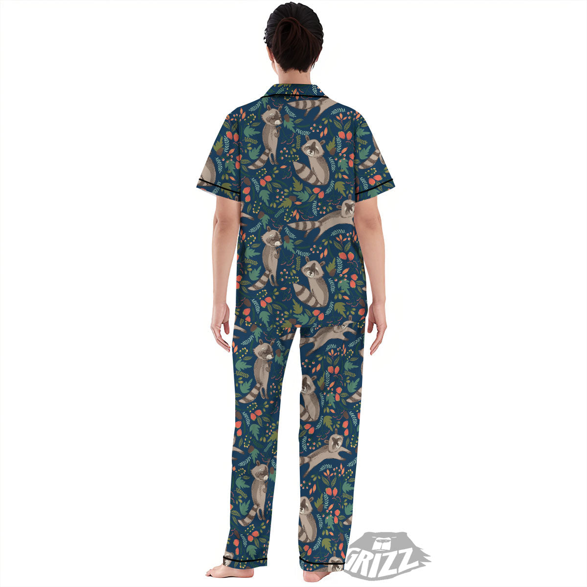 Floral And Raccoon Print Pattern Women's Pajamas Set-grizzshop