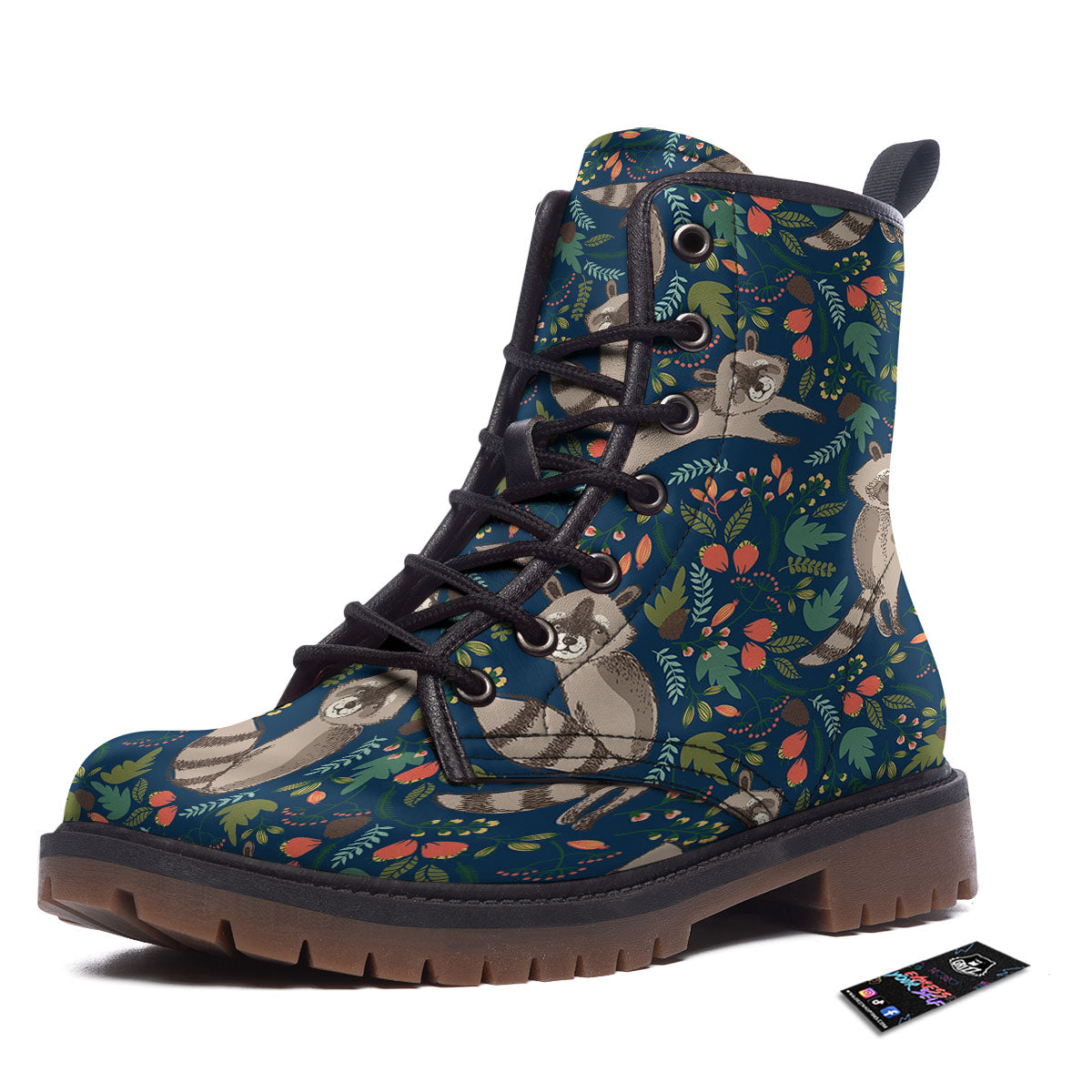 Floral And Raccoon Print Pattern Work Boots-grizzshop