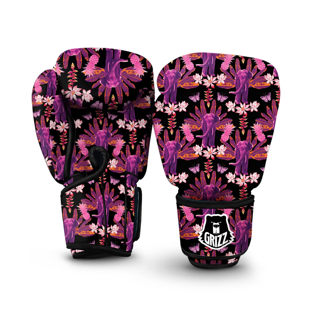 Floral Banana Leaves Elephant Print Boxing Gloves-grizzshop