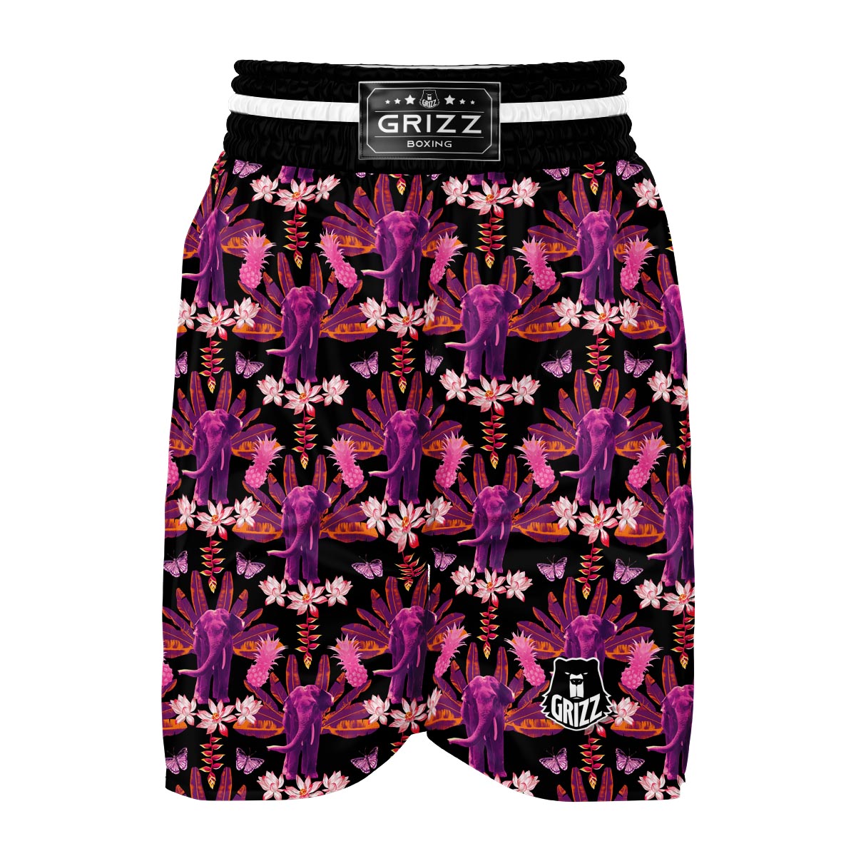 Floral Banana Leaves Elephant Print Boxing Shorts-grizzshop