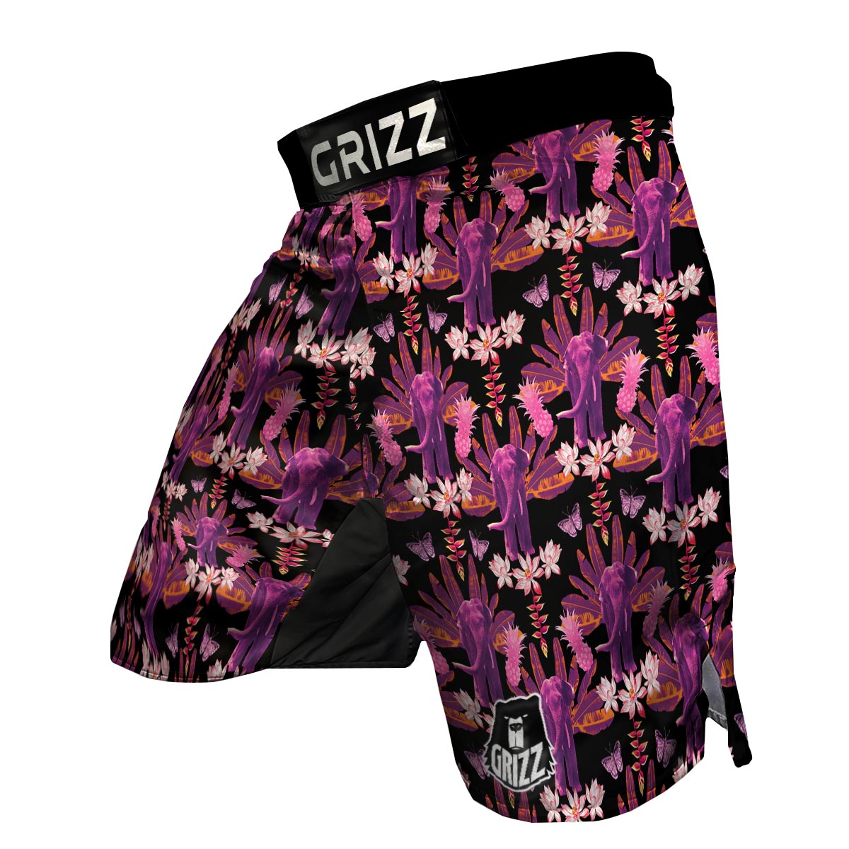 Floral Banana Leaves Elephant Print MMA Shorts-grizzshop