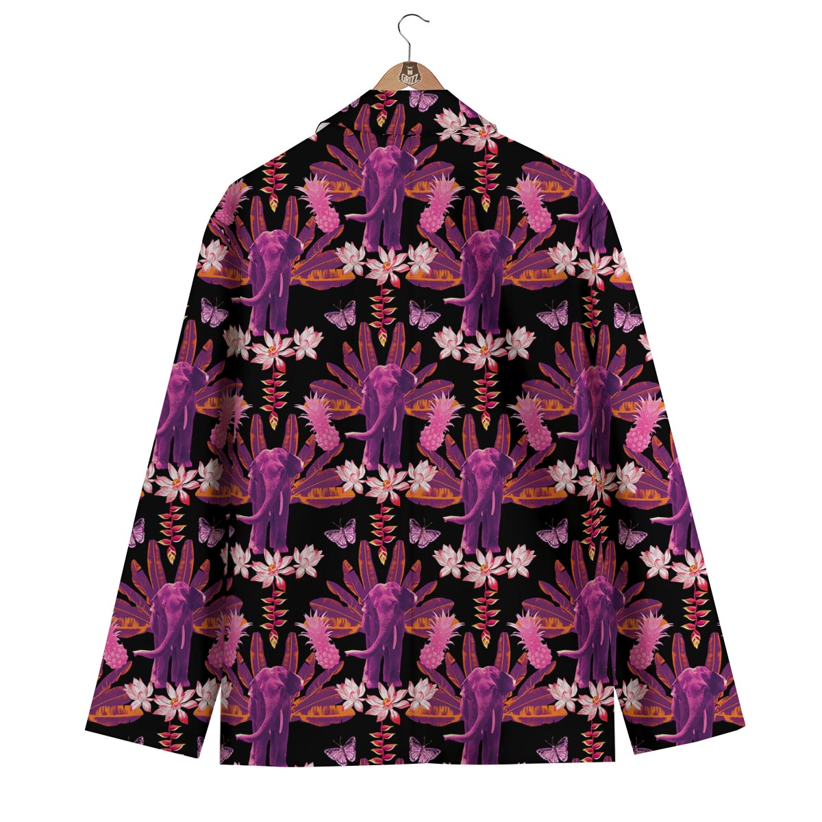 Floral Banana Leaves Elephant Print Men's Blazer-grizzshop