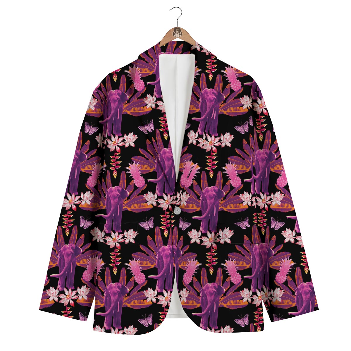 Floral Banana Leaves Elephant Print Men's Blazer-grizzshop
