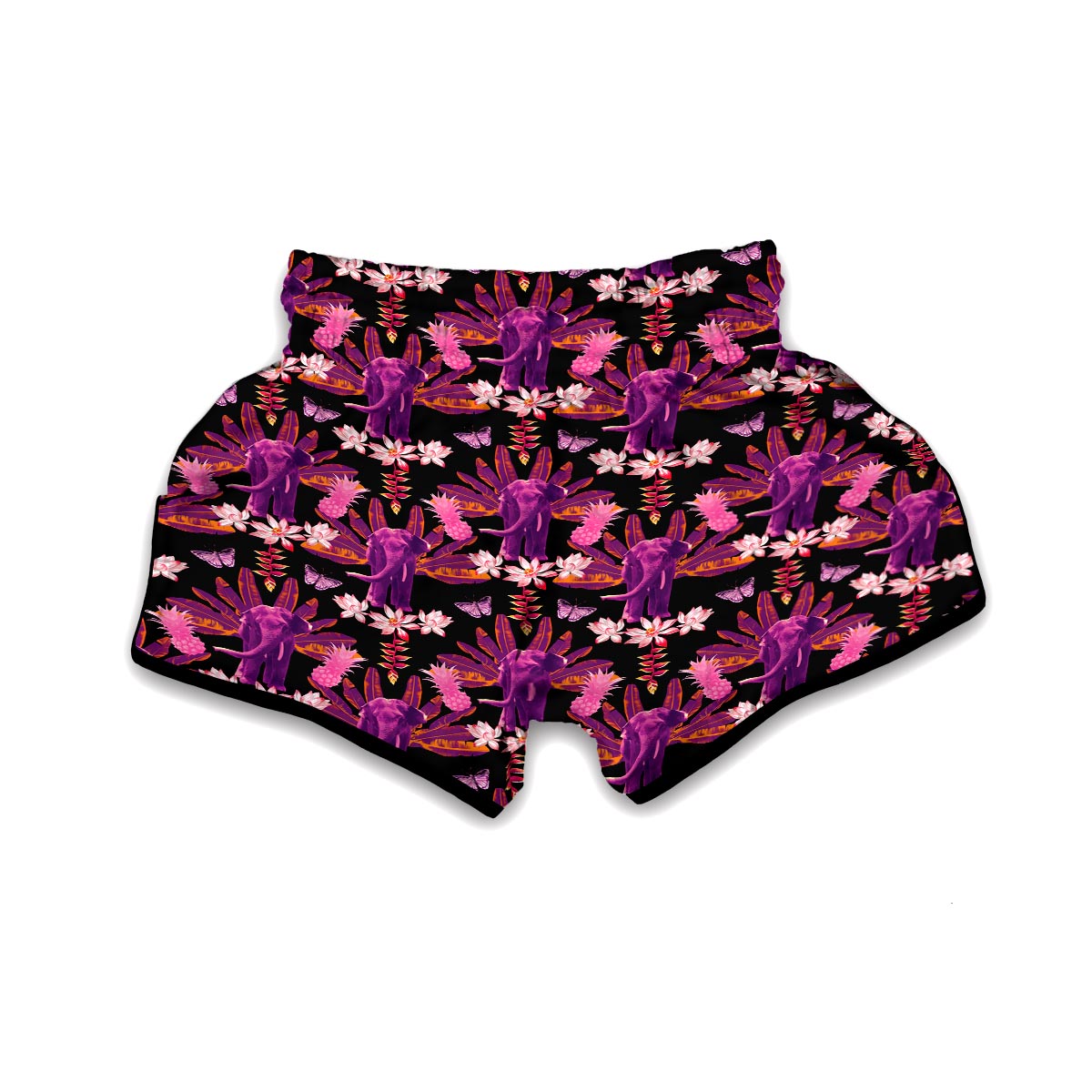 Floral Banana Leaves Elephant Print Muay Thai Boxing Shorts-grizzshop