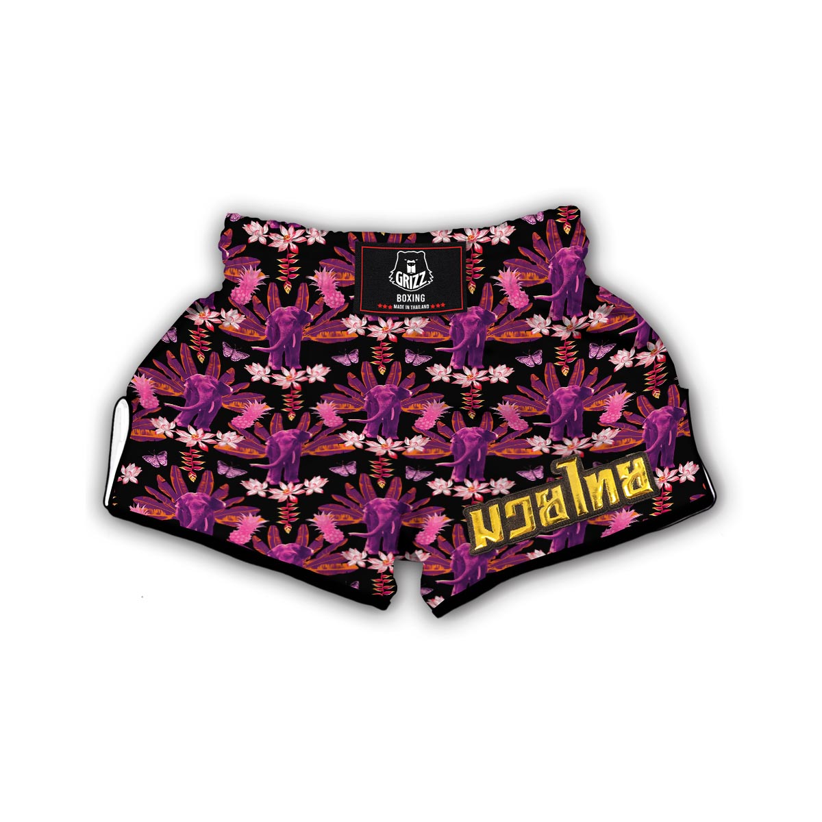 Floral Banana Leaves Elephant Print Muay Thai Boxing Shorts-grizzshop