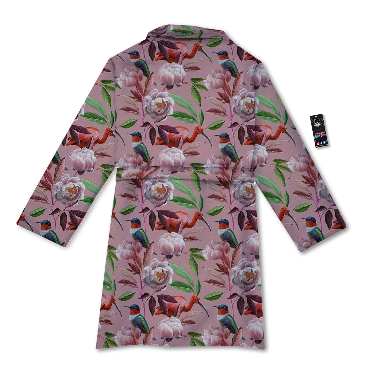 Floral Bird Pink Print Pattern Bathrobe-grizzshop