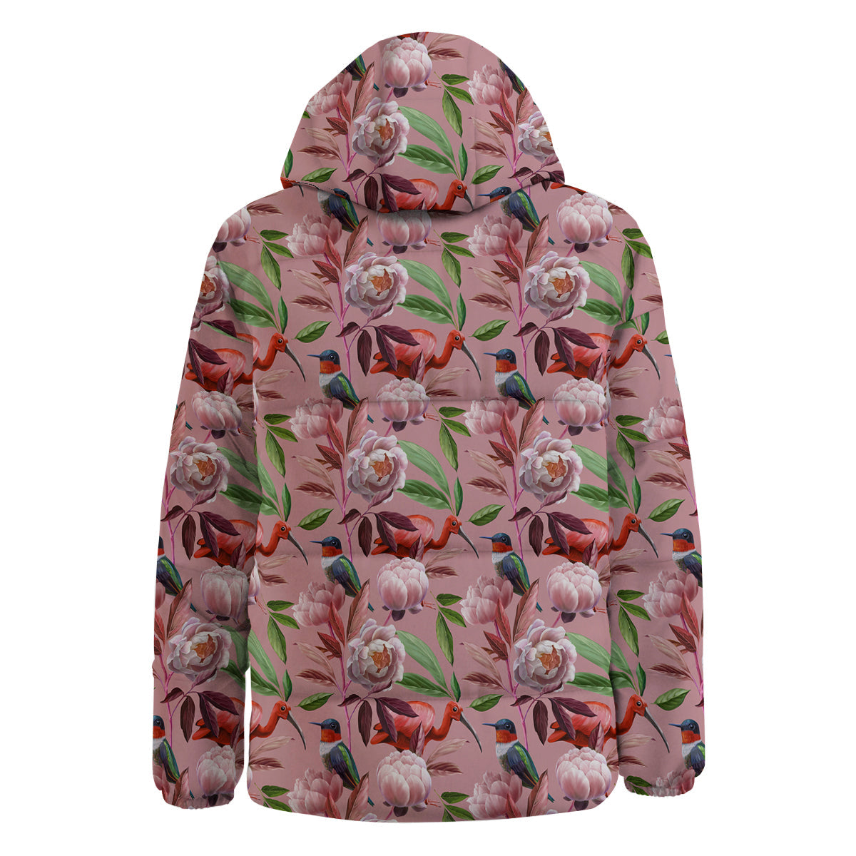 Floral Bird Pink Print Pattern Down Jacket-grizzshop