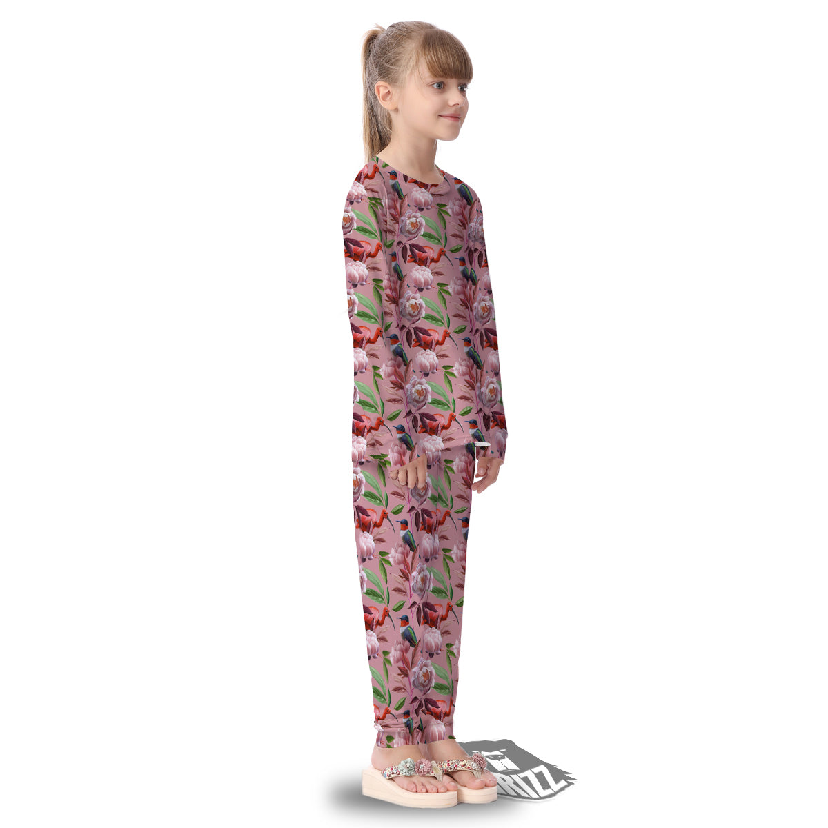 Floral Bird Pink Print Pattern Kid's Pajamas-grizzshop