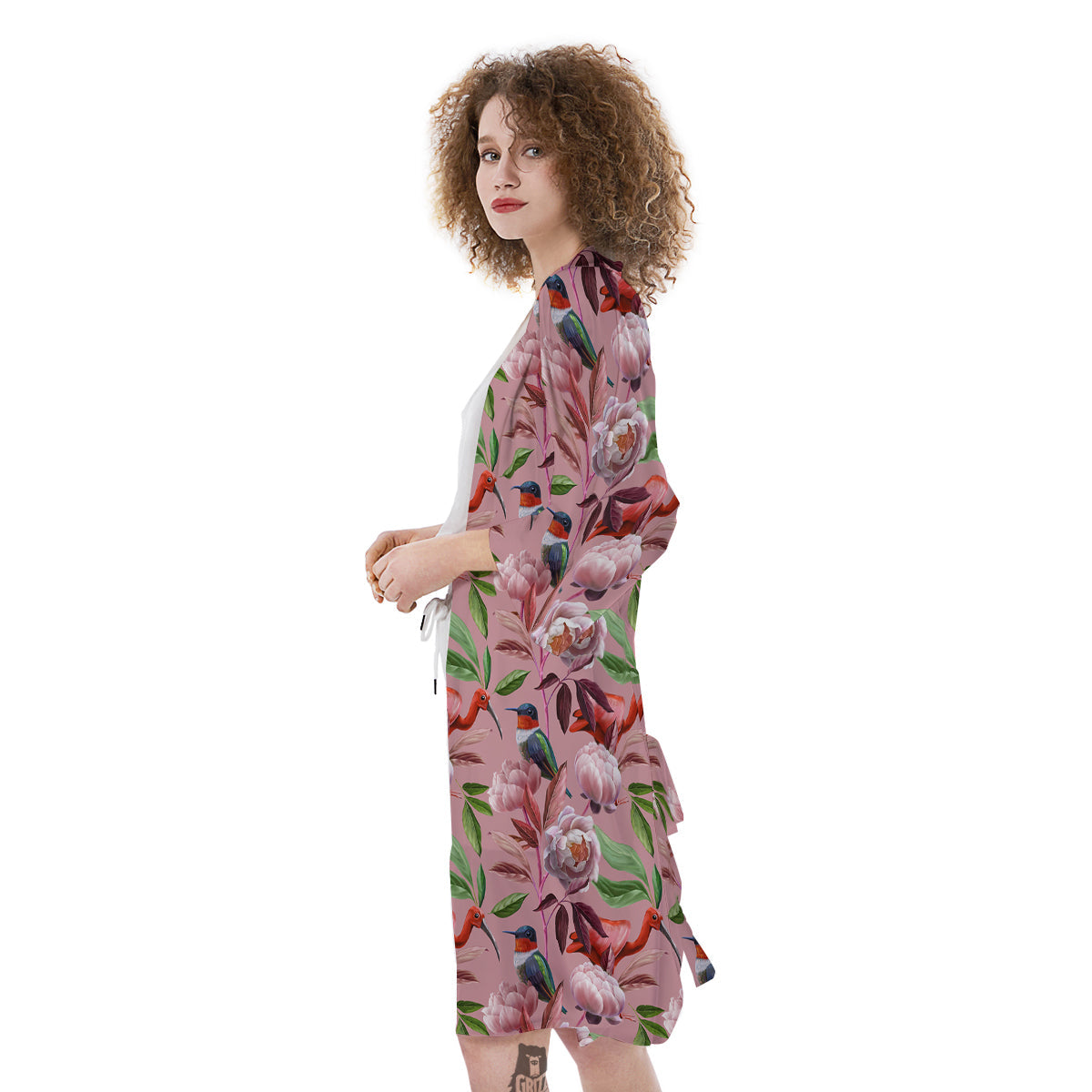 Floral Bird Pink Print Pattern Kimono-grizzshop