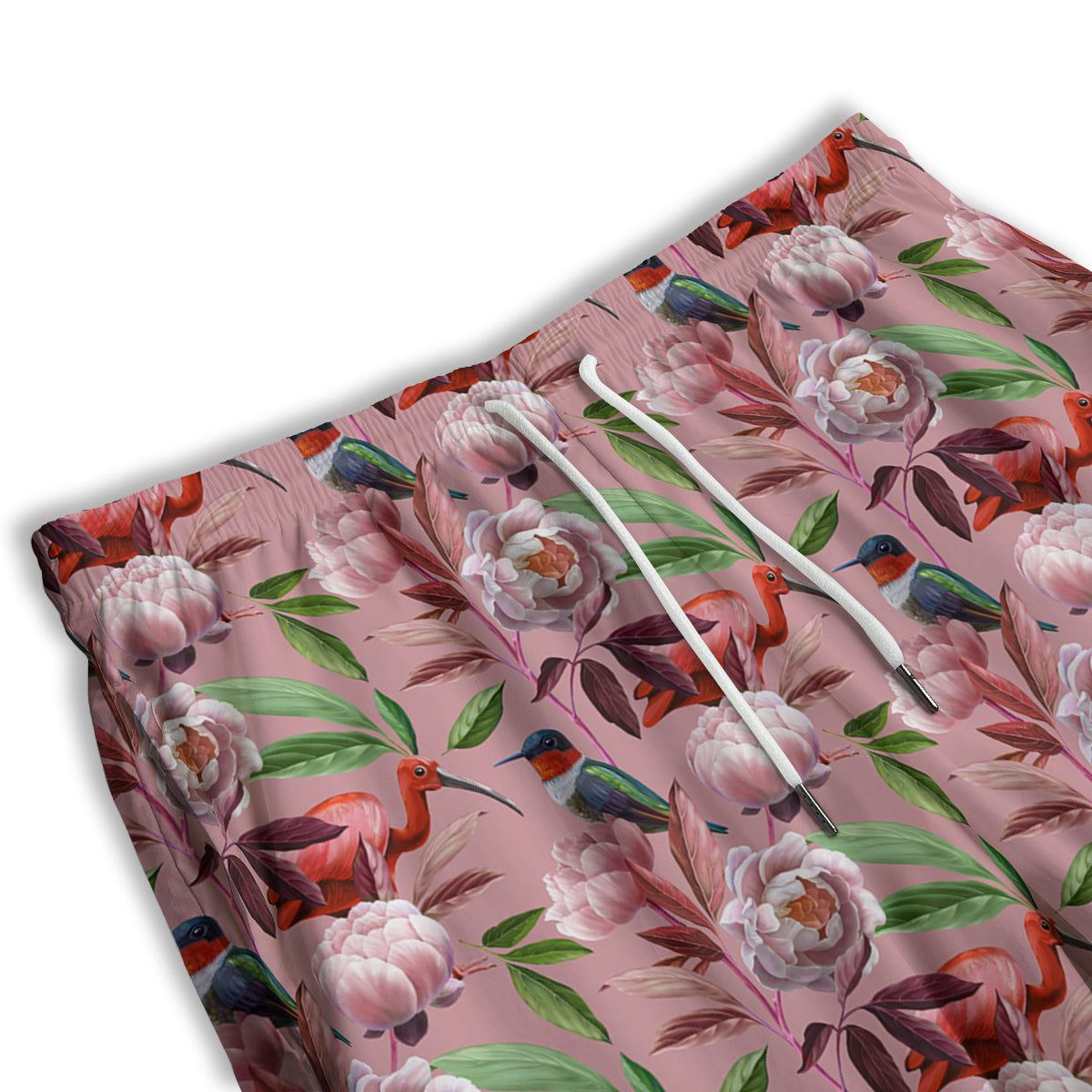 Floral Bird Pink Print Pattern Men's Athletic Shorts
