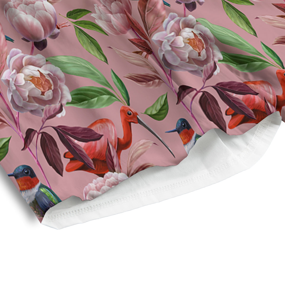 Floral Bird Pink Print Pattern Men's Athletic Shorts