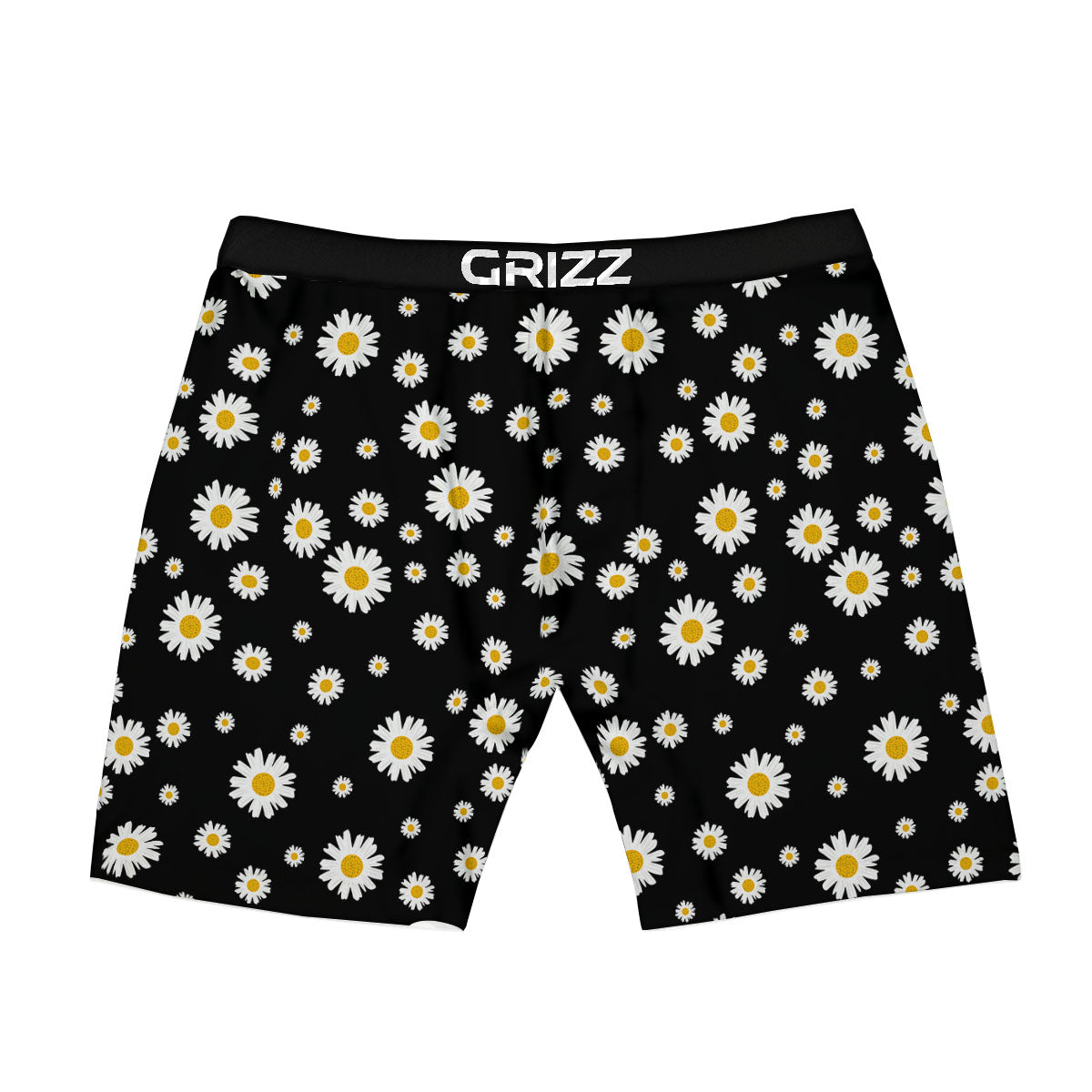 Floral Black Daisy Print Pattern Boxer Briefs-grizzshop