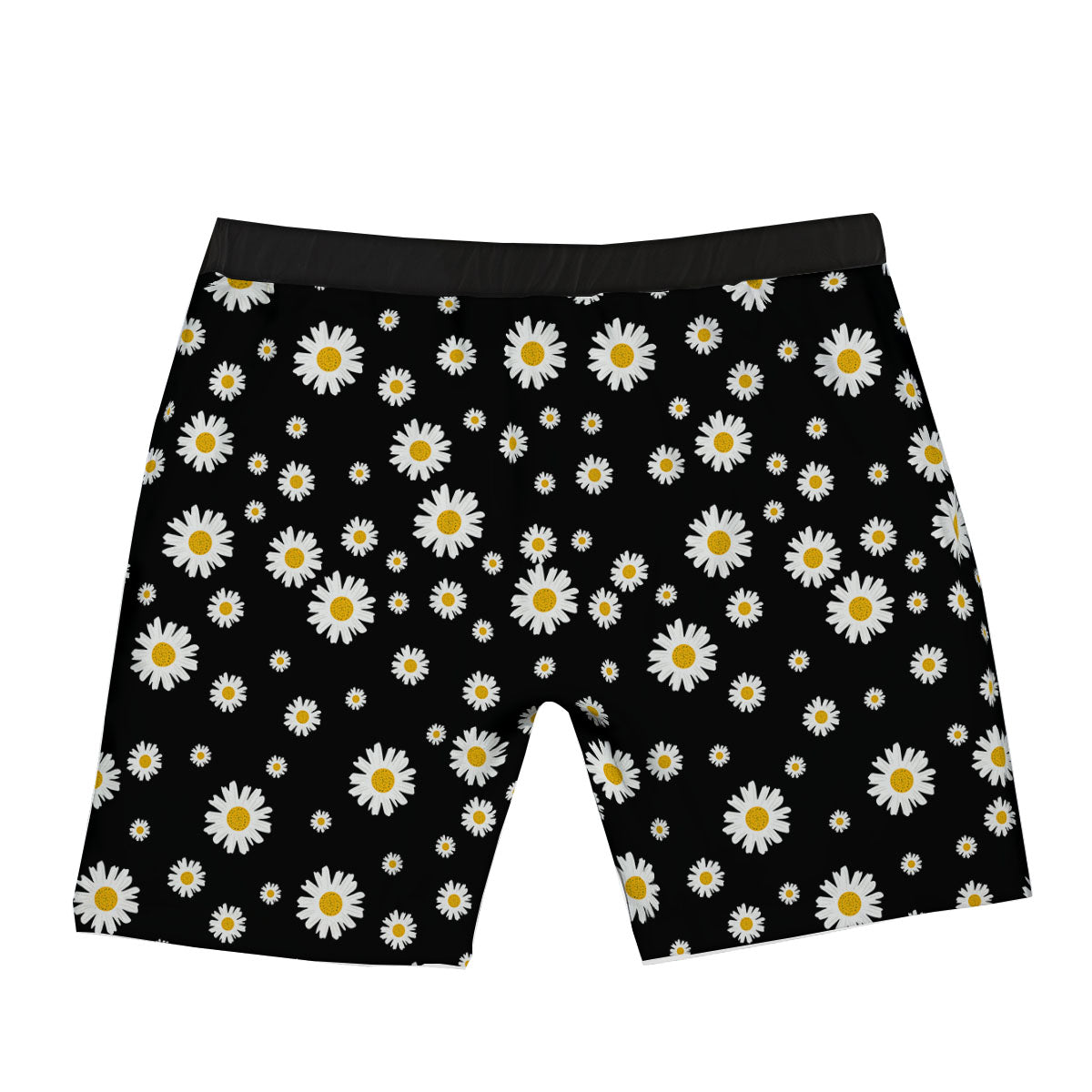 Floral Black Daisy Print Pattern Boxer Briefs-grizzshop