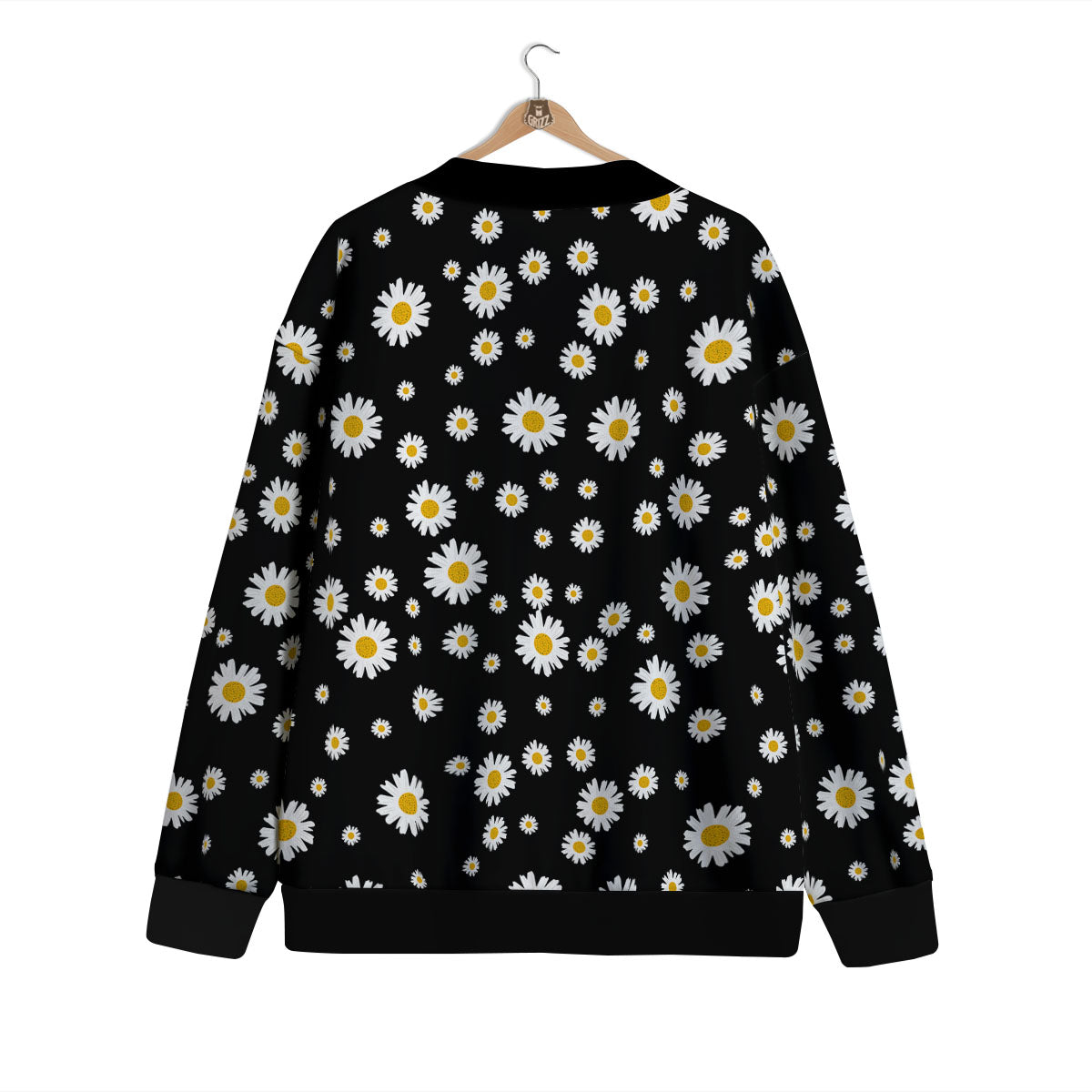 Floral Black Daisy Print Pattern Cardigan-grizzshop