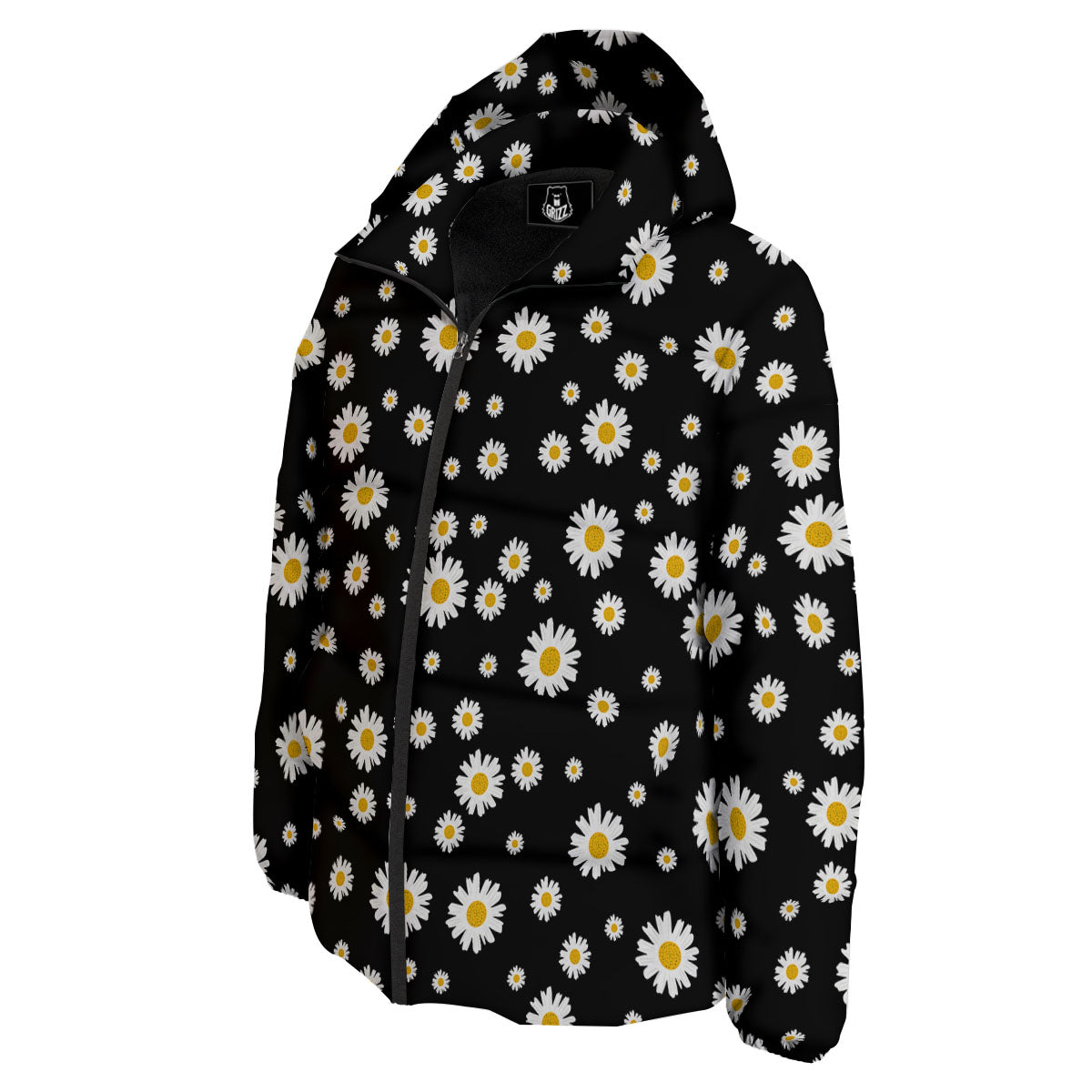 Floral Black Daisy Print Pattern Down Jacket-grizzshop