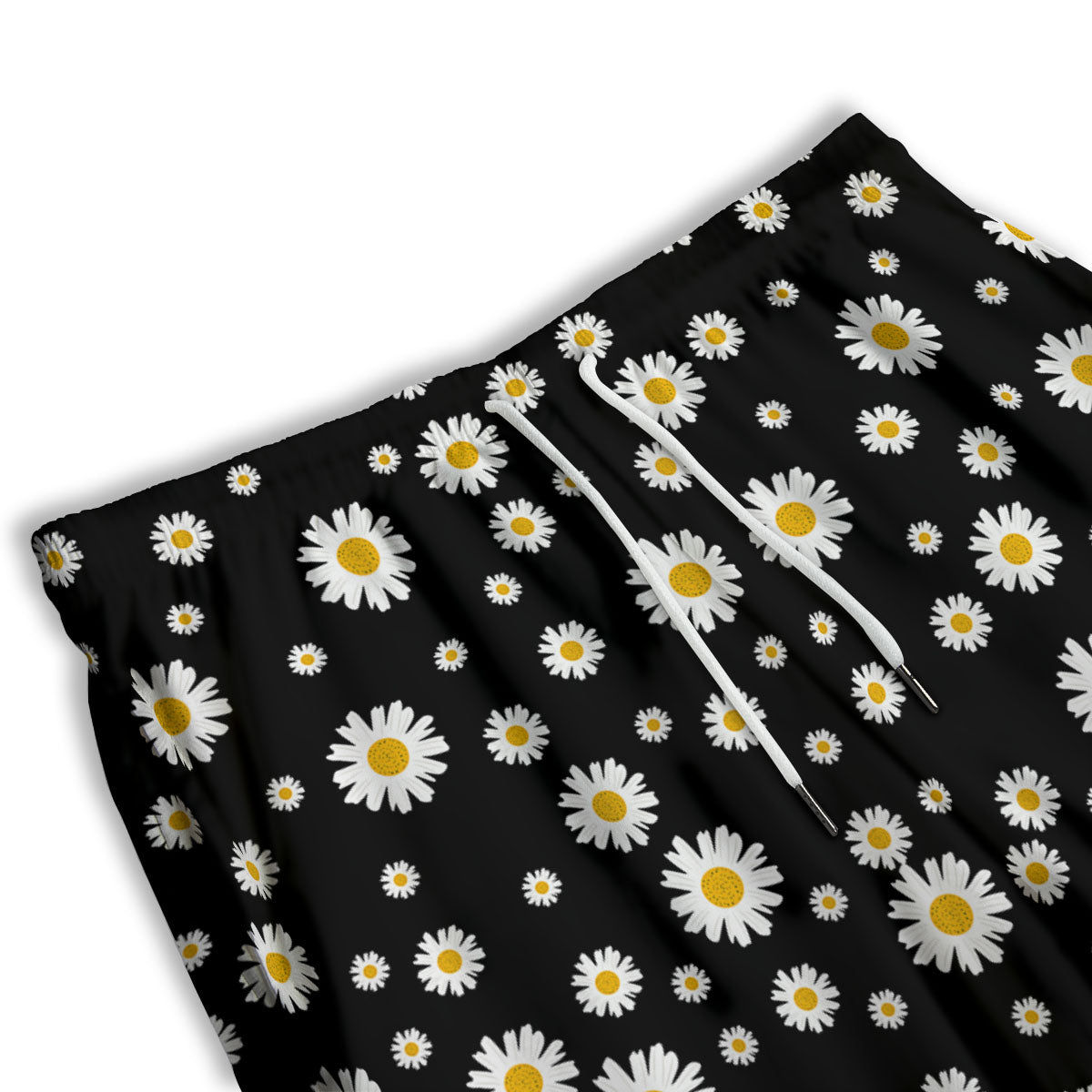 Floral Black Daisy Print Pattern Men's Athletic Shorts
