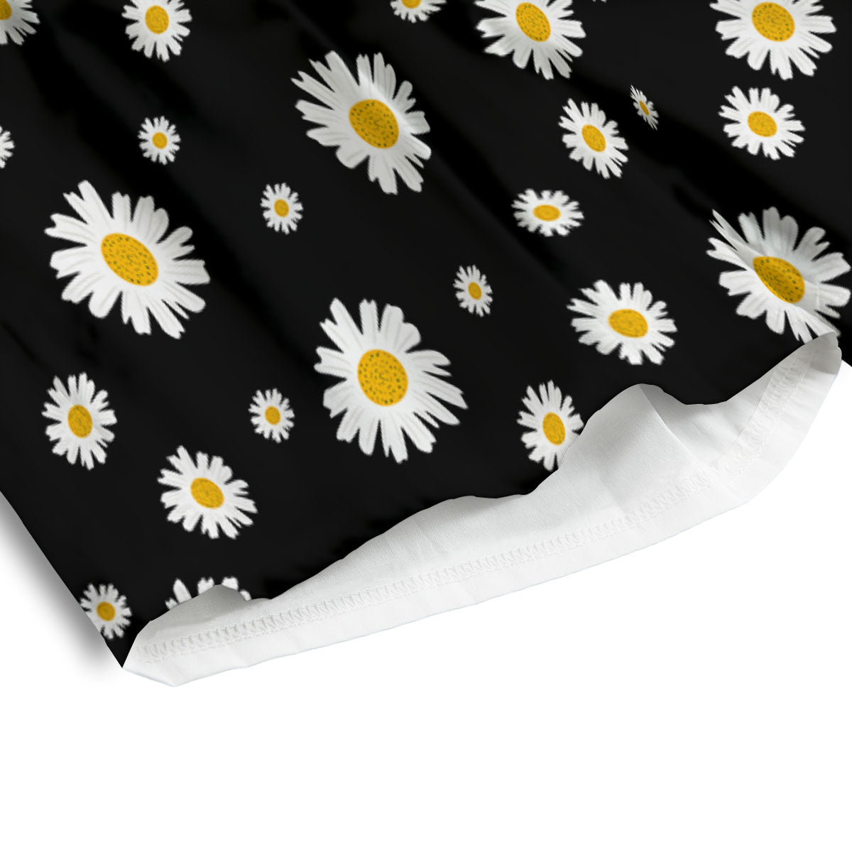 Floral Black Daisy Print Pattern Men's Athletic Shorts
