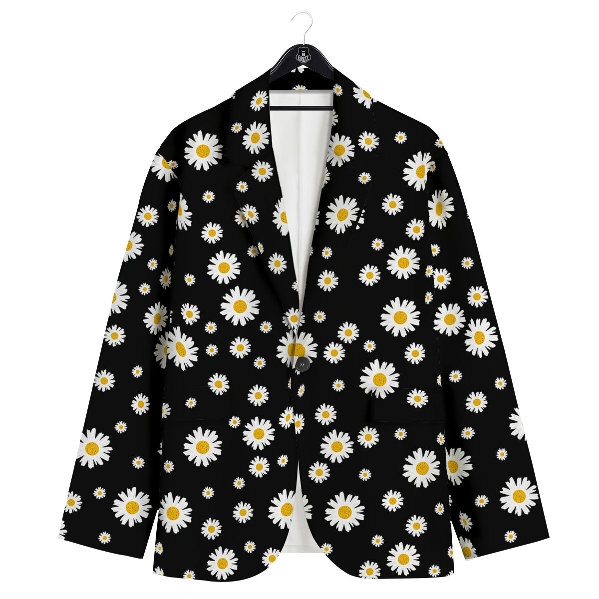 Floral Black Daisy Print Pattern Men's Sport Coat-grizzshop