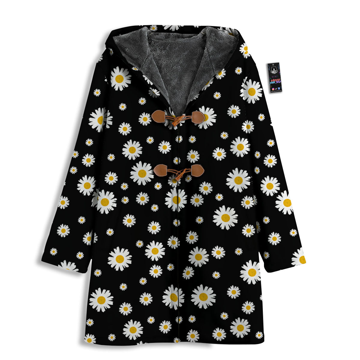 Floral Black Daisy Print Pattern Men's Windbreaker Jacket-grizzshop