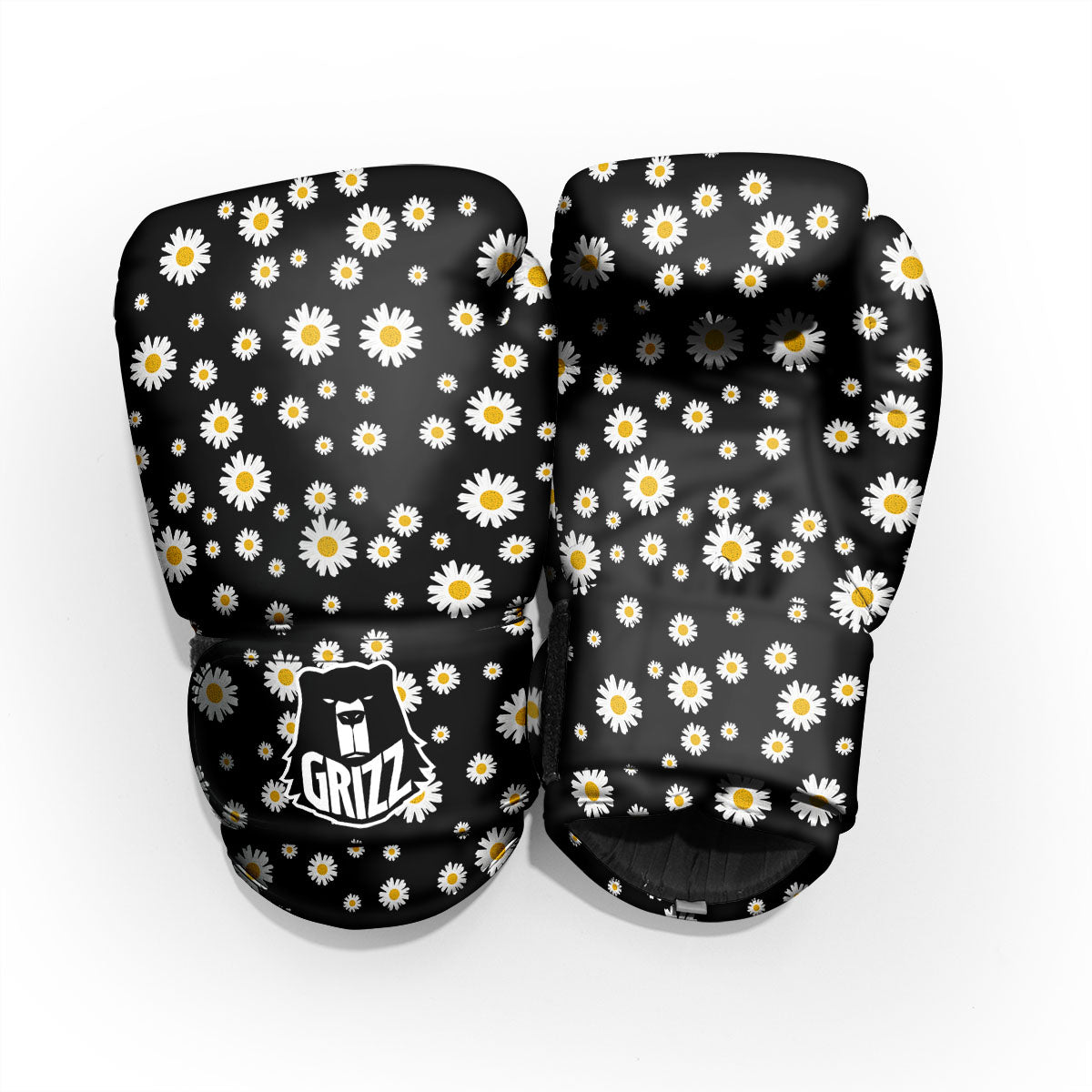 Floral Black Daisy Print Pattern Pro Boxing Glove