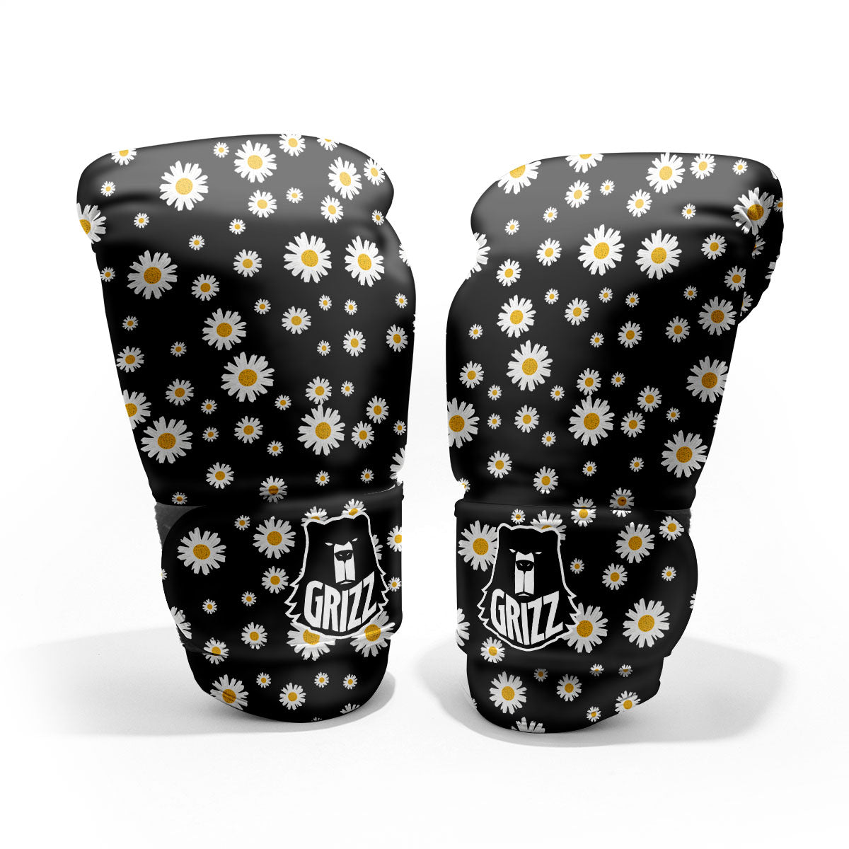 Floral Black Daisy Print Pattern Pro Boxing Glove