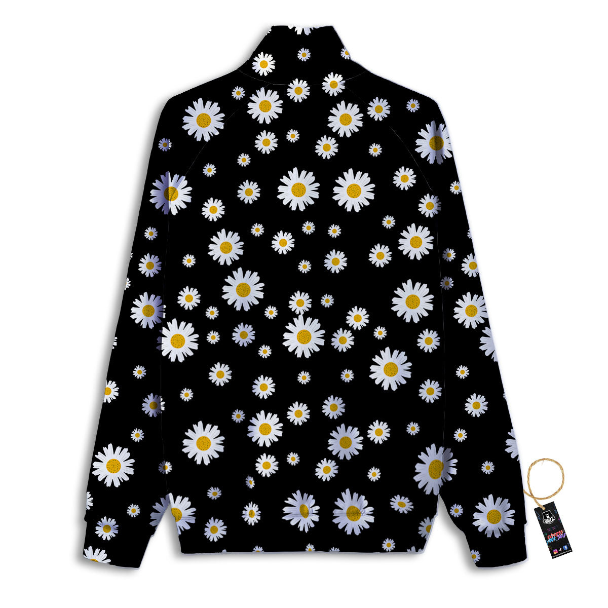 Floral Black Daisy Print Pattern Track Jacket-grizzshop