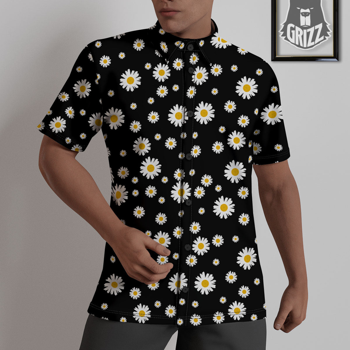 Floral Black Daisy Print Pattern Untucked Shirts-grizzshop