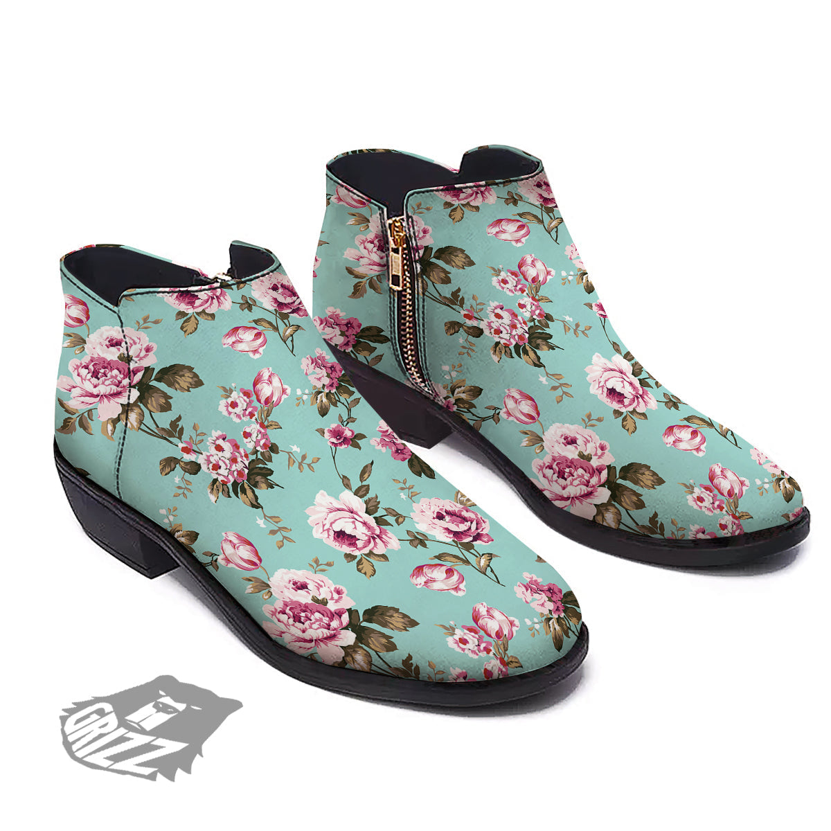 Floral Blossom Vintage Print Pattern Ankle Boots-grizzshop