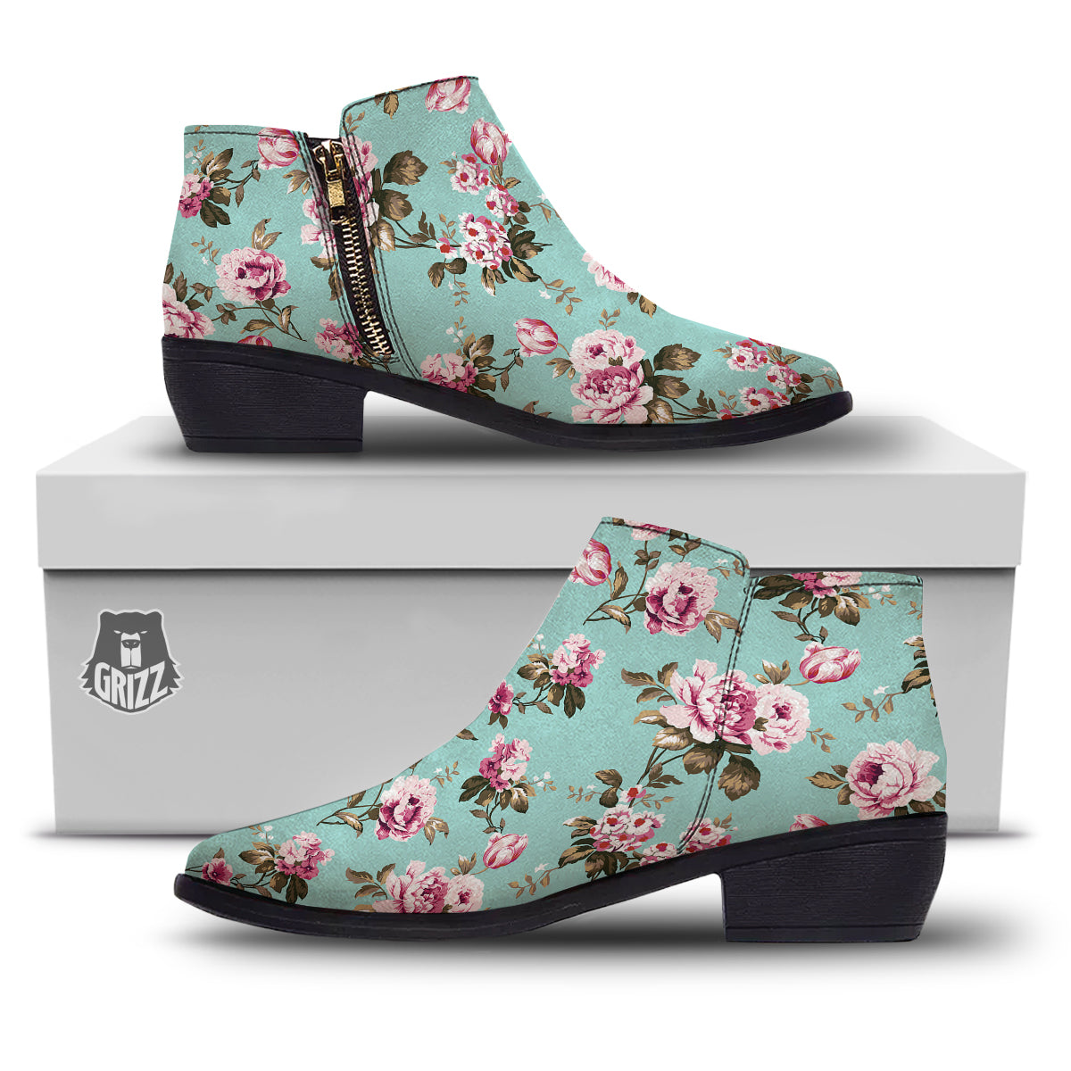 Floral Blossom Vintage Print Pattern Ankle Boots-grizzshop