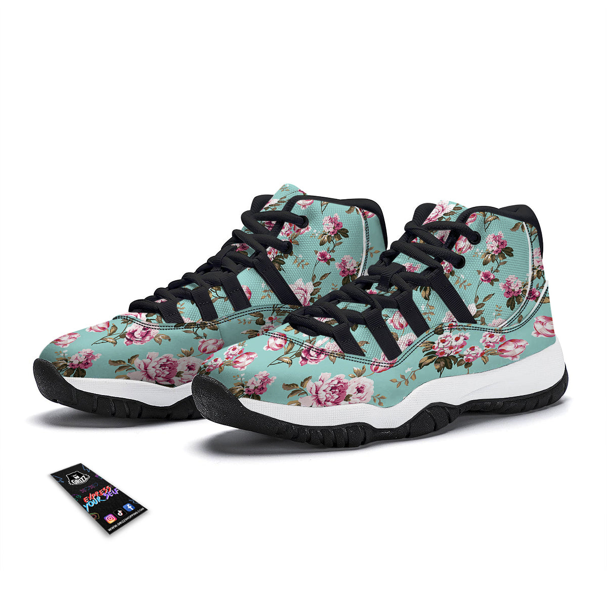 Floral Blossom Vintage Print Pattern Black Bball Shoes-grizzshop
