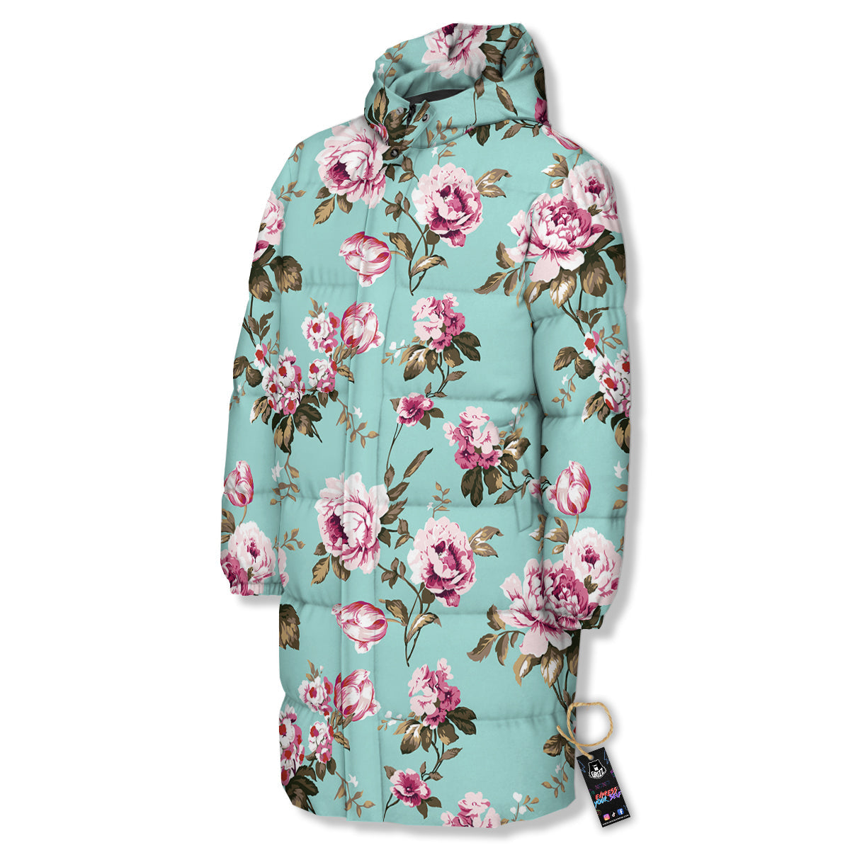 Floral Blossom Vintage Print Pattern Long Down Jacket-grizzshop