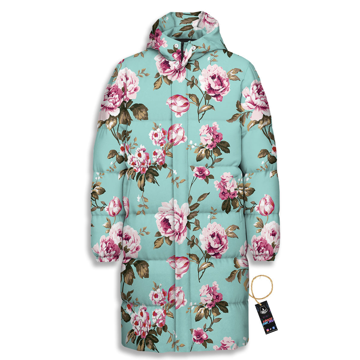 Floral Blossom Vintage Print Pattern Long Down Jacket-grizzshop