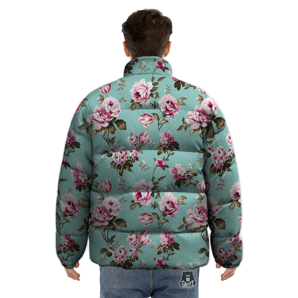 Floral Blossom Vintage Print Pattern Puffer Jacket-grizzshop