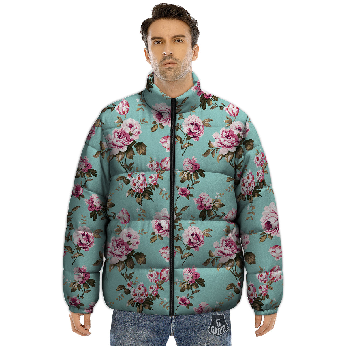 Floral Blossom Vintage Print Pattern Puffer Jacket-grizzshop
