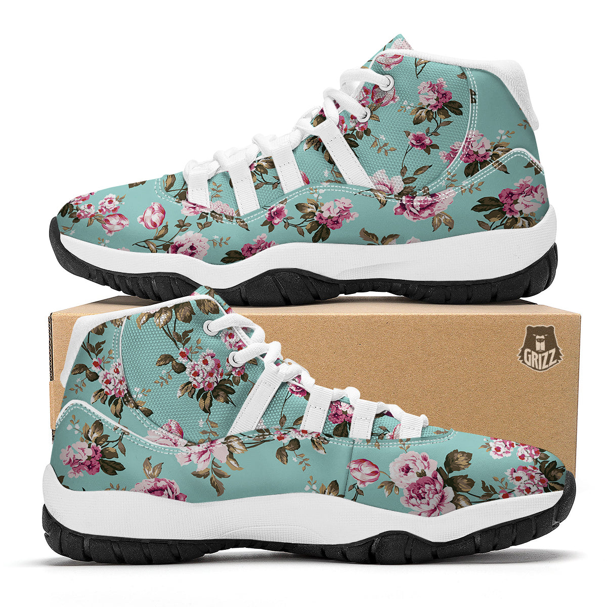 Floral Blossom Vintage Print Pattern White Bball Shoes-grizzshop