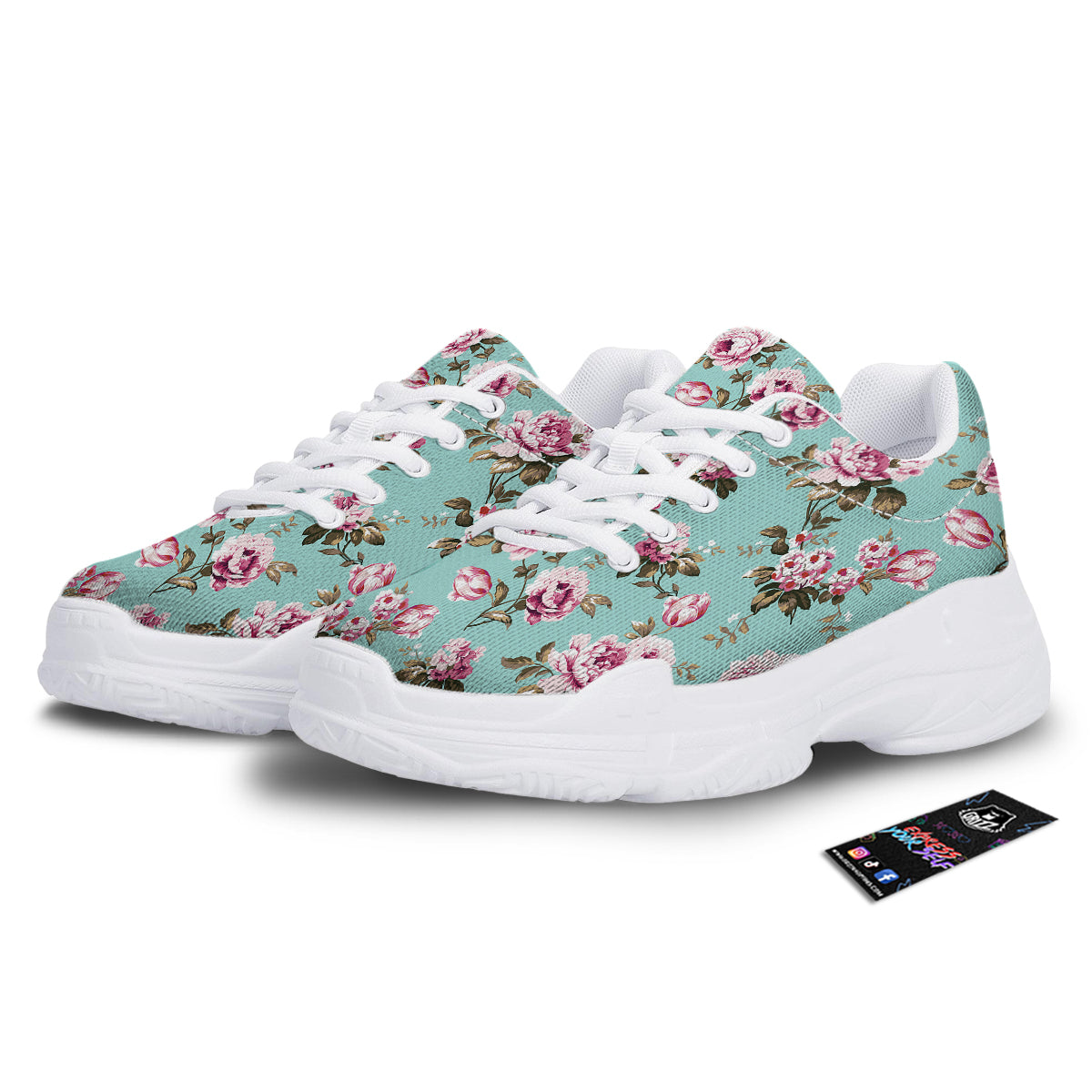 Floral Blossom Vintage Print Pattern White Chunky Shoes-grizzshop