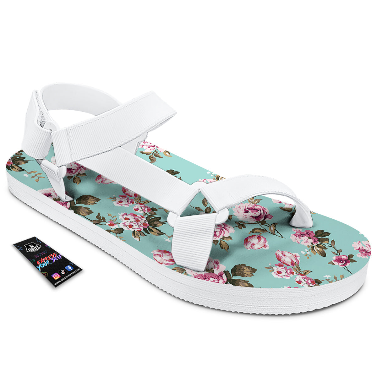 Floral Blossom Vintage Print Pattern White Open Toe Sandals-grizzshop